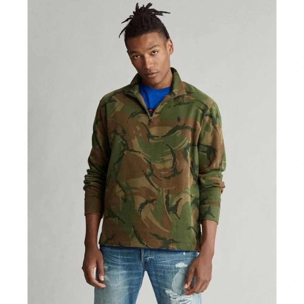 NEW Polo Ralph Lauren Men's Size S‎ Estate-Rib Quarter-Zip Pullover Camo Sweater